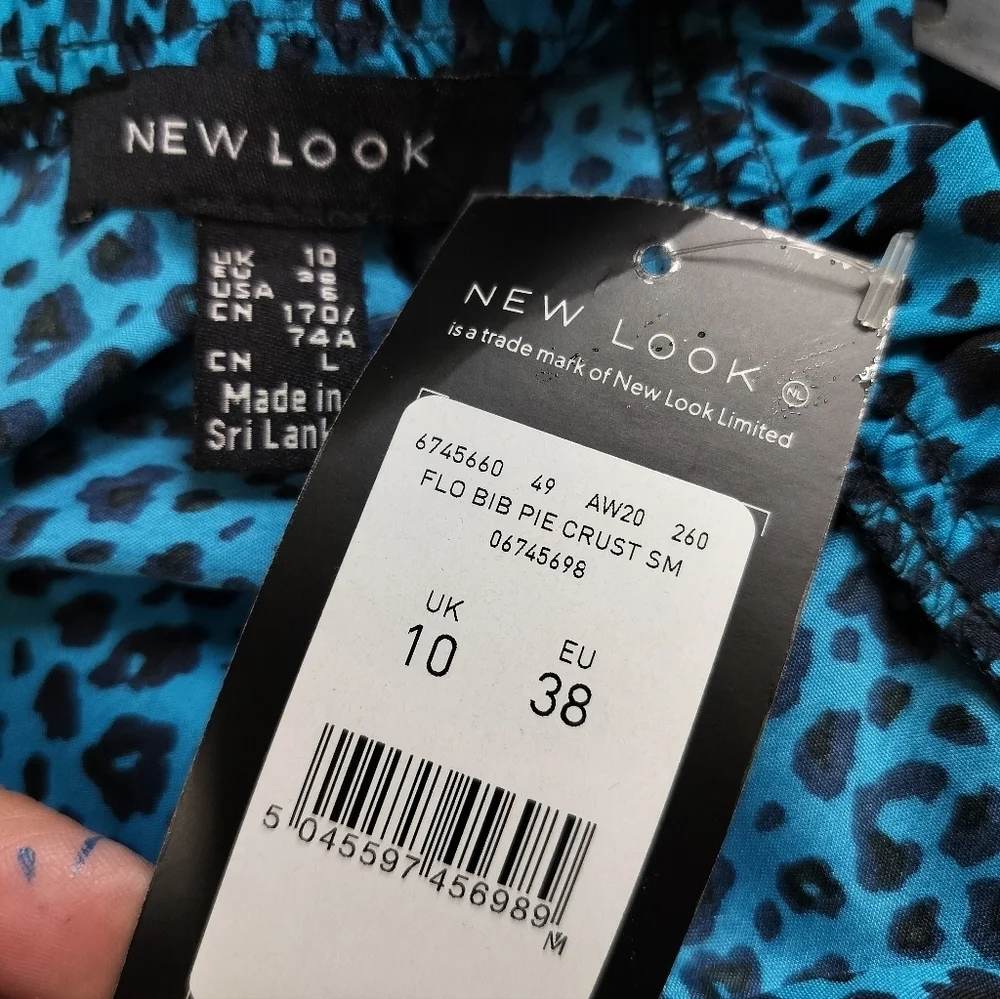 2461) New Look Blue Leopard Print Frill Smock Dress Size 10